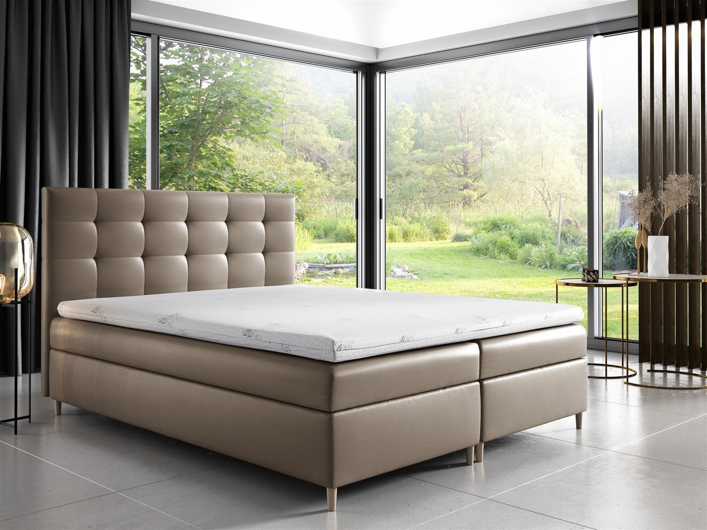 Fun Möbel Boxbett Schlafzimmerbett ARVID in Kunstleder Cappuccino (inkl. Bettkasten, 1-St., inkl. Kaltschaumtopper) von Fun Möbel