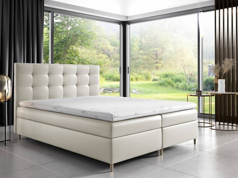 Fun Möbel Boxbett Schlafzimmerbett ARVID in Kunstleder Creme (inkl. Bettkasten, 1-St., inkl. Kaltschaumtopper) von Fun Möbel