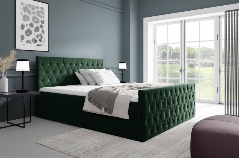 Fun Möbel Boxbett Schlafzimmerbett ASHER Premium Überlänge Stoff Fresh (inkl. Viscoschaumtopper, mit Taschenfederkernmatratze), inkl. Bettkasten von Fun Möbel