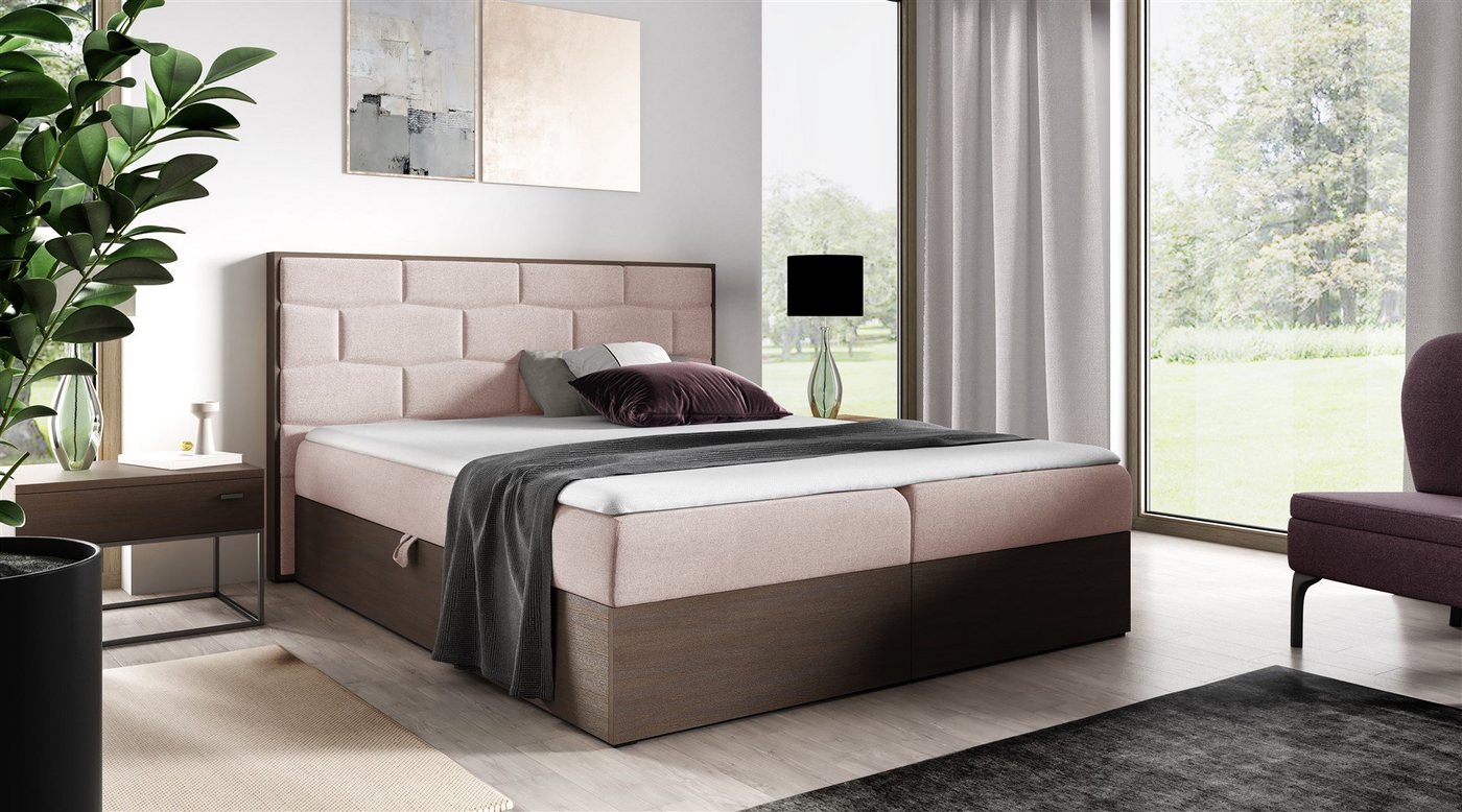 Fun Möbel Boxbett Schlafzimmerbett BEILA Stoff Faro (Inkl. Kaltschaumtopper und Bettkästen), Nordic-Teak-Optik von Fun Möbel