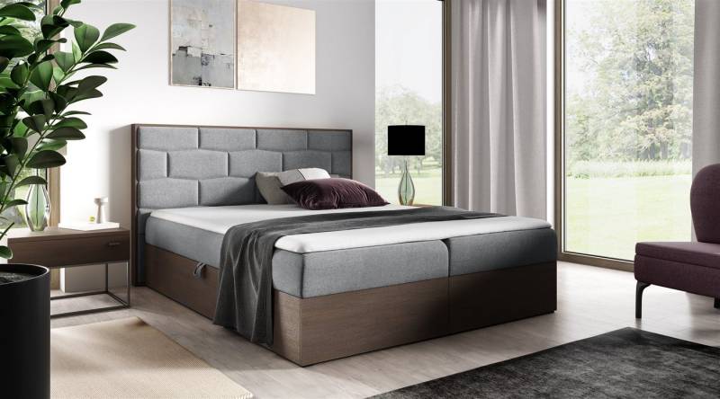 Fun Möbel Boxbett Schlafzimmerbett BEILA Stoff Faro (Inkl. Kaltschaumtopper und Bettkästen), Nordic-Teak-Optik von Fun Möbel