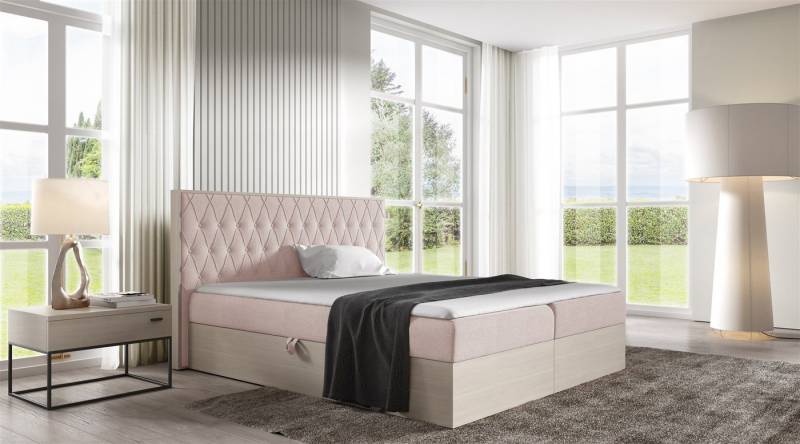 Fun Möbel Boxbett Schlafzimmerbett BROMIA in Stoff Nordic-Teak-Optik (inkl. Bettkasten, inkl. Kaltschaumtopper), Nordic-Teak-Optik von Fun Möbel