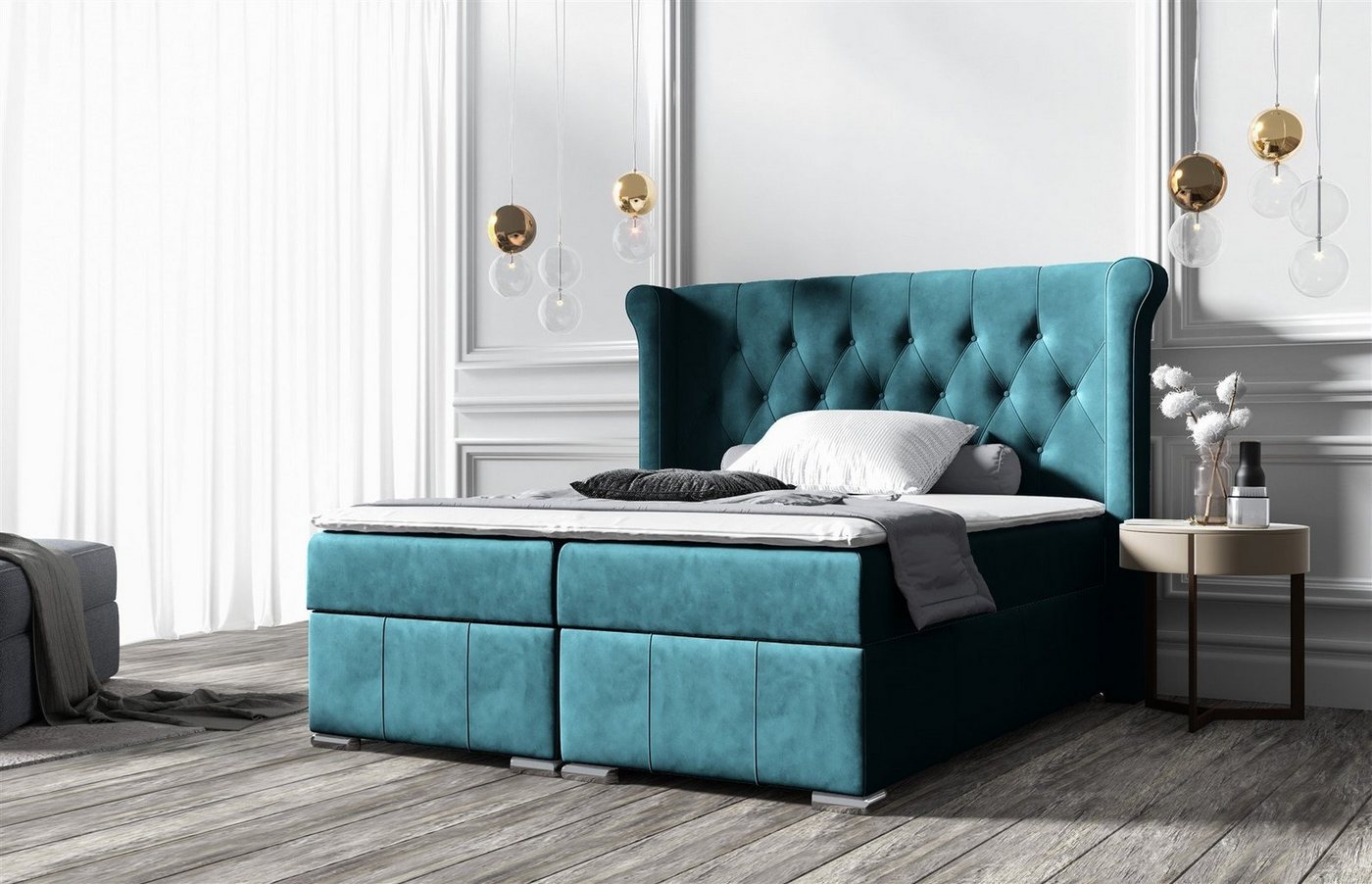 Fun Möbel Boxbett Schlafzimmerbett BUGRA in Stoff Monolith oder Matt Velvet (inkl. Bettkästen, inkl. Kaltschaumtopper), Beidseitig aufklappbare Bettkästen von Fun Möbel