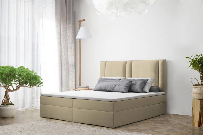 Fun Möbel Boxbett Schlafzimmerbett CANDELA Stoff Riviera oder Matt Velvet (inkl. Viscoschaumtopper) von Fun Möbel