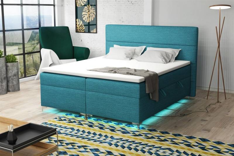Fun Möbel Boxbett Schlafzimmerbett CANELA Stoff inkl. LED (inkl. Kaltschaumtopper), LED-Beleuchtung von Fun Möbel