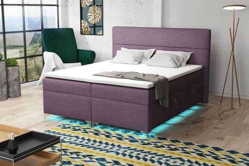 Fun Möbel Boxbett Schlafzimmerbett CANELA Stoff inkl. LED (inkl. Kaltschaumtopper), LED-Beleuchtung von Fun Möbel