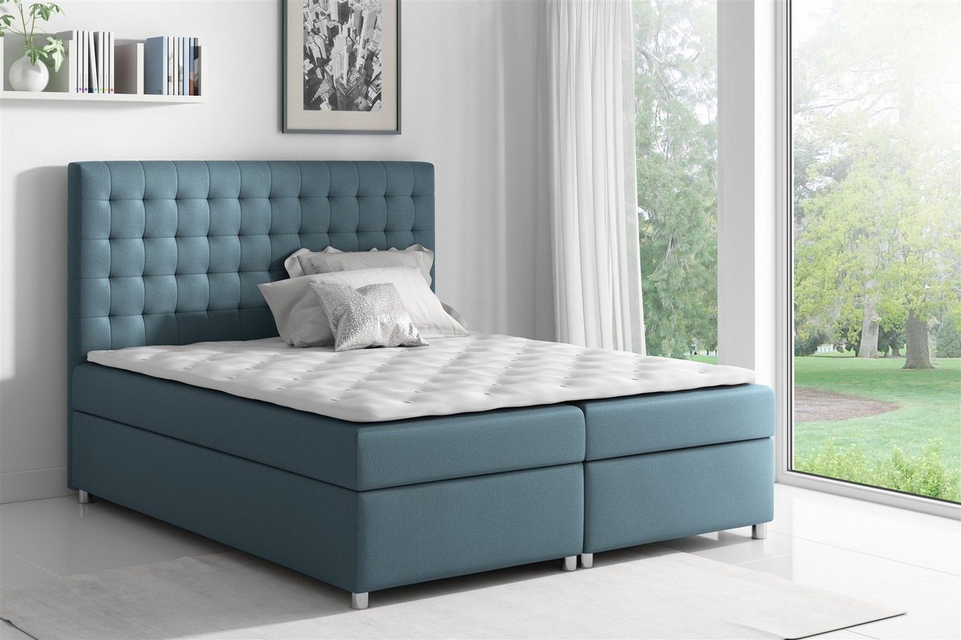 Fun Möbel Boxbett Schlafzimmerbett CARIN in Stoff oder Kunstleder (inkl. Bettkästen, inkl. Kaltschaumtopper), eingebautes Liftsystem für Bettkästen von Fun Möbel