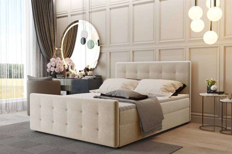 Fun Möbel Boxbett Schlafzimmerbett CARLOS Überlänge in Stoff Cosmic (inkl. Bettkasten, inkl. Kaltschaumtopper), gepolstertes Fußteil von Fun Möbel