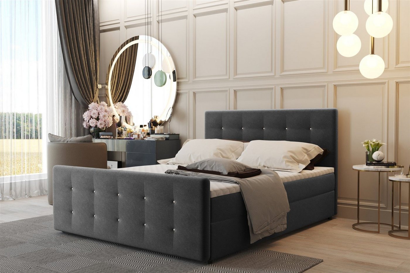 Fun Möbel Boxbett Schlafzimmerbett CARLOS in Stoff Soro (inkl. Bettkasten, inkl. Kaltschaumtopper), gepolstertes Fußteil von Fun Möbel