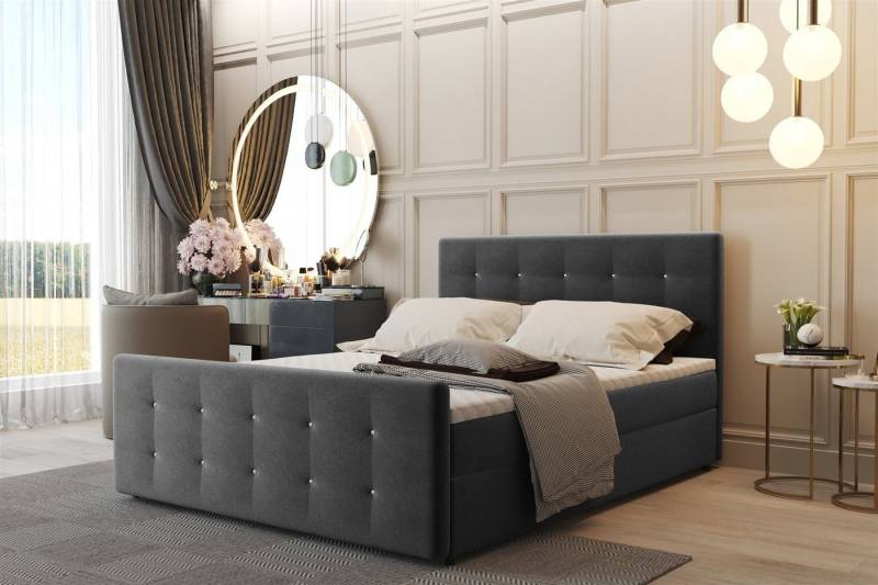 Fun Möbel Boxbett Schlafzimmerbett CARLOS in Stoff Soro (inkl. Bettkasten, inkl. Kaltschaumtopper), gepolstertes Fußteil von Fun Möbel