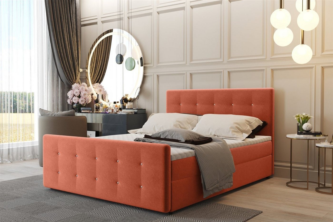 Fun Möbel Boxbett Schlafzimmerbett CARLOS in Stoff Soro (inkl. Bettkasten, inkl. Kaltschaumtopper), gepolstertes Fußteil von Fun Möbel