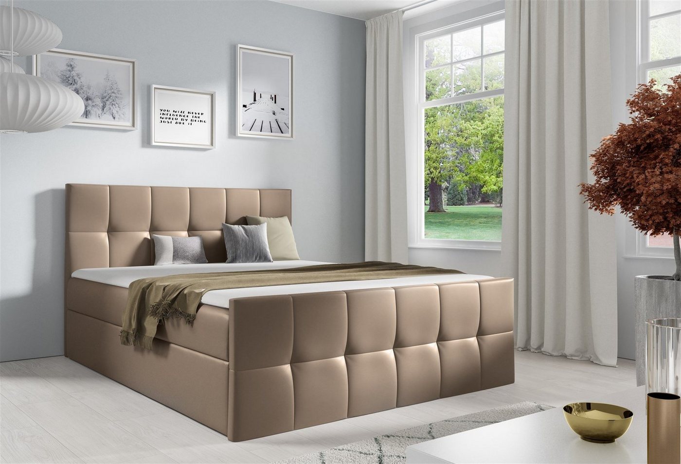 Fun Möbel Boxbett Schlafzimmerbett CARMEN LUX Überlänge Kunstleder (220 cm) (Gepolstertes Kopfteil und Fußteil), Inkl. Bettkasten und Topper von Fun Möbel