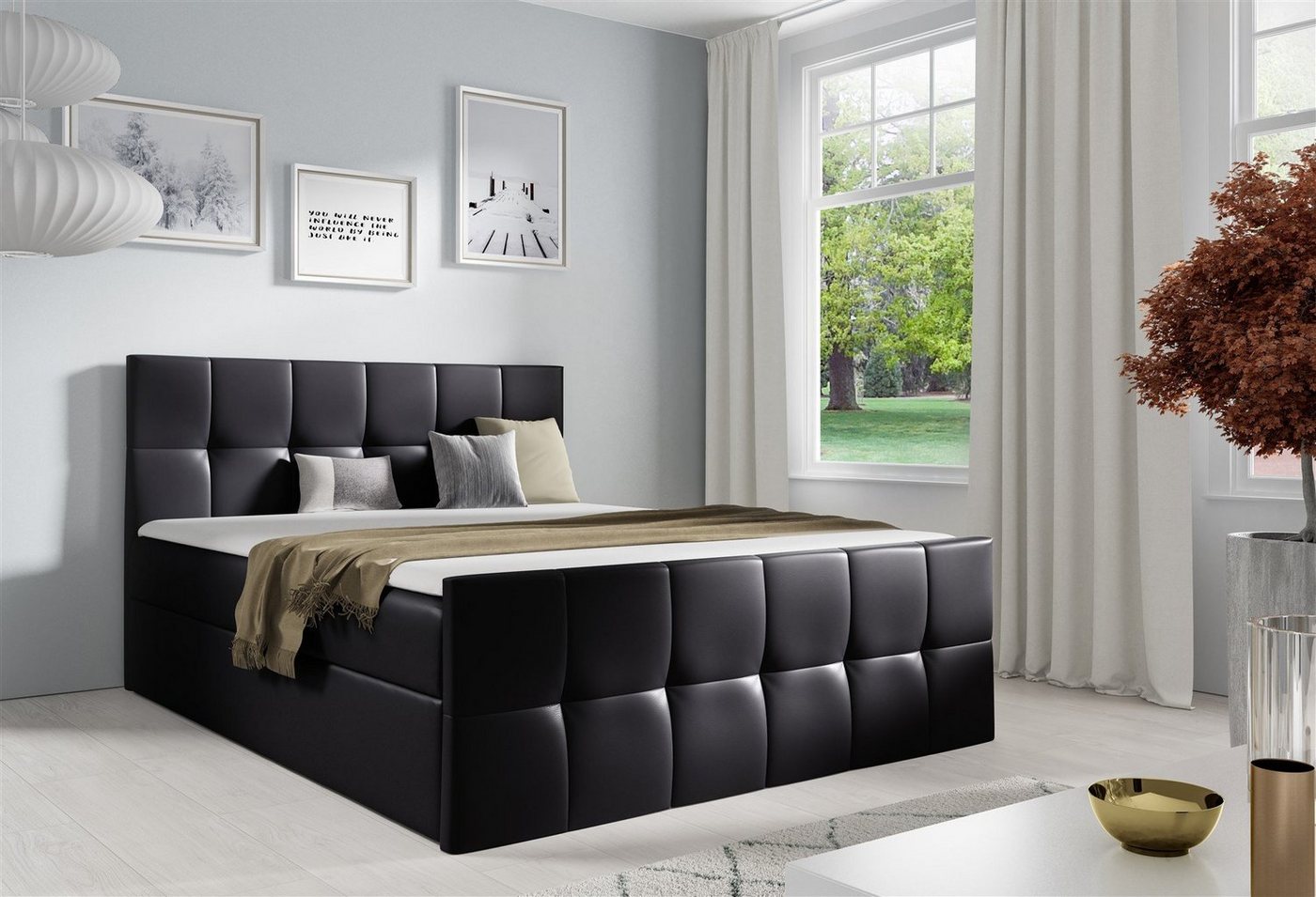 Fun Möbel Boxbett Schlafzimmerbett CARMEN LUX Überlänge Kunstleder (220 cm) (Gepolstertes Kopfteil und Fußteil), Inkl. Bettkasten und Topper von Fun Möbel