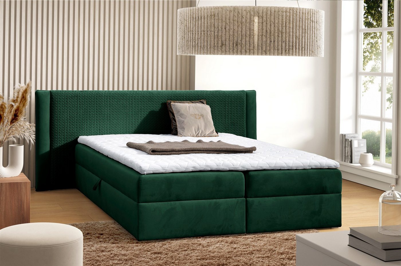 Fun Möbel Boxbett Schlafzimmerbett CEDRIC in Stoff Magic Velvet (Bettkopfteil aus geflochtenem Stoff Magic Velvet, in 4 Größen), inkl. Bettkästen und Topper von Fun Möbel