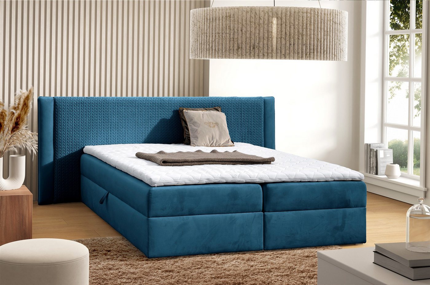 Fun Möbel Boxbett Schlafzimmerbett CEDRIC in Stoff Magic Velvet (Bettkopfteil aus geflochtenem Stoff Magic Velvet, in 4 Größen), inkl. Bettkästen und Topper von Fun Möbel