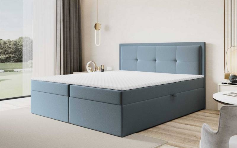 Fun Möbel Boxbett Schlafzimmerbett DEGNA Überlänge Stoff Gerra (220 cm, erhältlich auch in der Länge 200cm), Inkl. 2 x Bettkasten und Topper von Fun Möbel