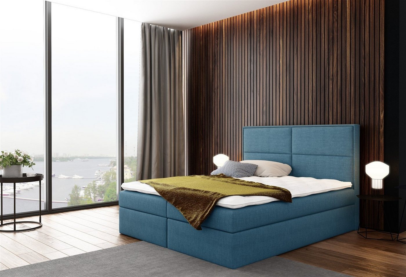 Fun Möbel Boxbett Schlafzimmerbett DERBI in Stoff oder Kunstleder (inkl. Bettkasten, inkl. Kaltschaumtopper) von Fun Möbel