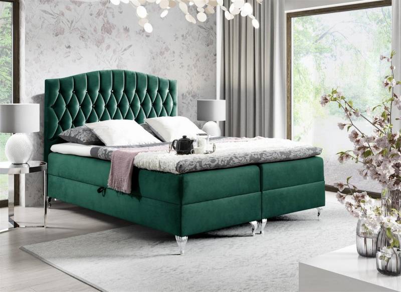 Fun Möbel Boxbett Schlafzimmerbett DEVRAN in Stoff Fresh (inkl. Kaltschaumtopper und Topper), Strass-Steine im Kopfteil von Fun Möbel
