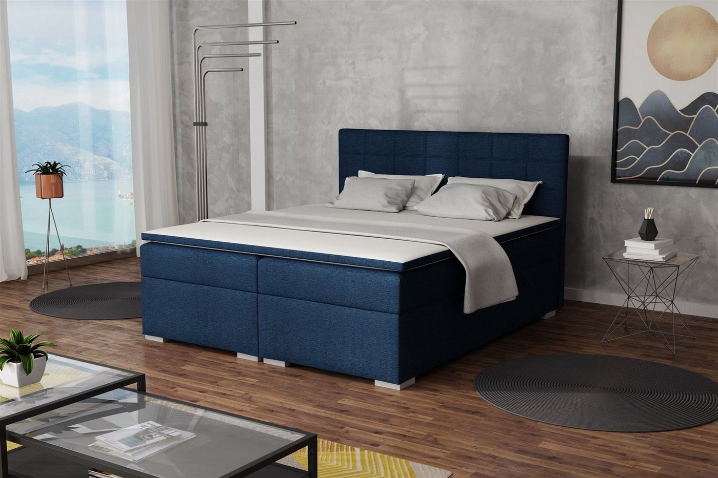 Fun Möbel Boxbett Schlafzimmerbett FARUK in Stoff oder Kunstleder (inkl. Bettkästen und Topper, Kunstleder oder Stoff), Beidseitig aufklappbare Bettkästen von Fun Möbel