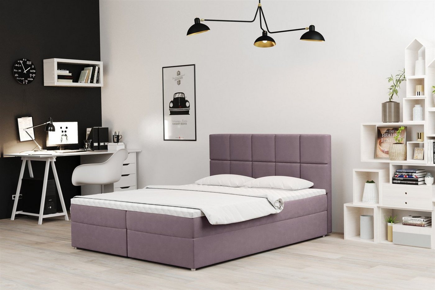 Fun Möbel Boxbett Schlafzimmerbett FRASCO in Stoff Soro (Inkl. Bettkasten, Inkl. Topper), Gestepptes Kopfteil von Fun Möbel
