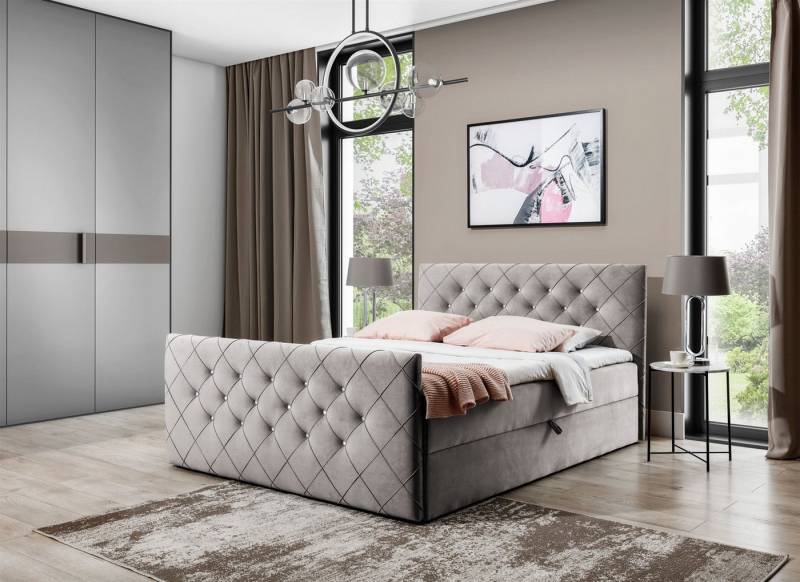 Fun Möbel Boxbett Schlafzimmerbett FUN ANDREN Überlänge Stoff Magic Velvet (Kopfteil und Fußteil mit Strasssteinen besetzt, Erhältlich auch in der Länge 200 cm), Inkl. Bettkasten und Topper von Fun Möbel