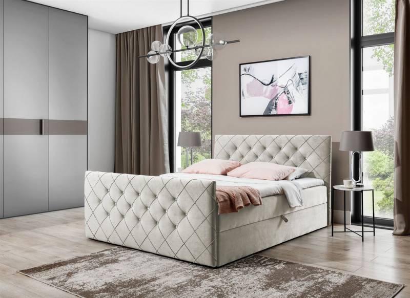 Fun Möbel Boxbett Schlafzimmerbett FUN ANDREN Überlänge Stoff Magic Velvet (Kopfteil und Fußteil mit Strasssteinen besetzt, Erhältlich auch in der Länge 200 cm), Inkl. Bettkasten und Topper von Fun Möbel