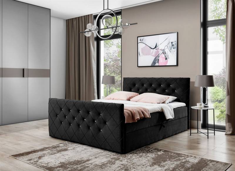 Fun Möbel Boxbett Schlafzimmerbett FUN ANDREN Überlänge Stoff Magic Velvet (Kopfteil und Fußteil mit Strasssteinen besetzt, Erhältlich auch in der Länge 200 cm), Inkl. Bettkasten und Topper von Fun Möbel