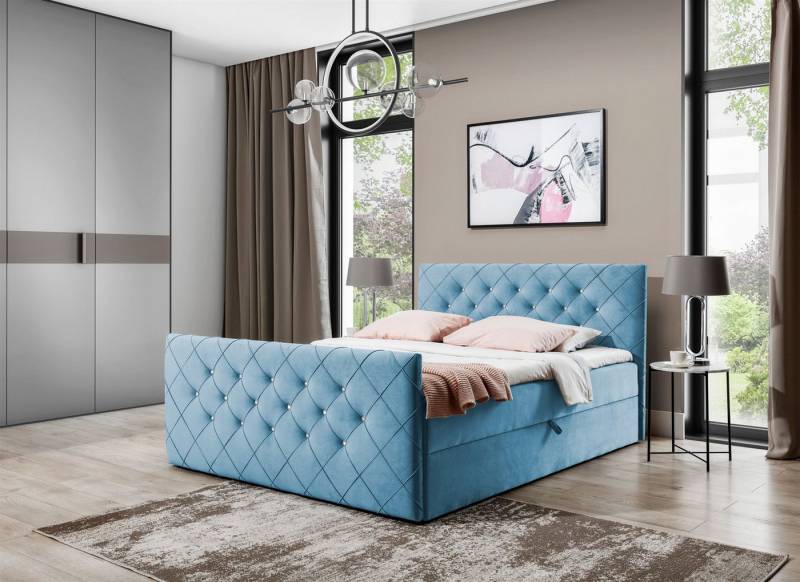 Fun Möbel Boxbett Schlafzimmerbett FUN ANDREN Überlänge Stoff Magic Velvet (Kopfteil und Fußteil mit Strasssteinen besetzt, Erhältlich auch in der Länge 200 cm), Inkl. Bettkasten und Topper von Fun Möbel