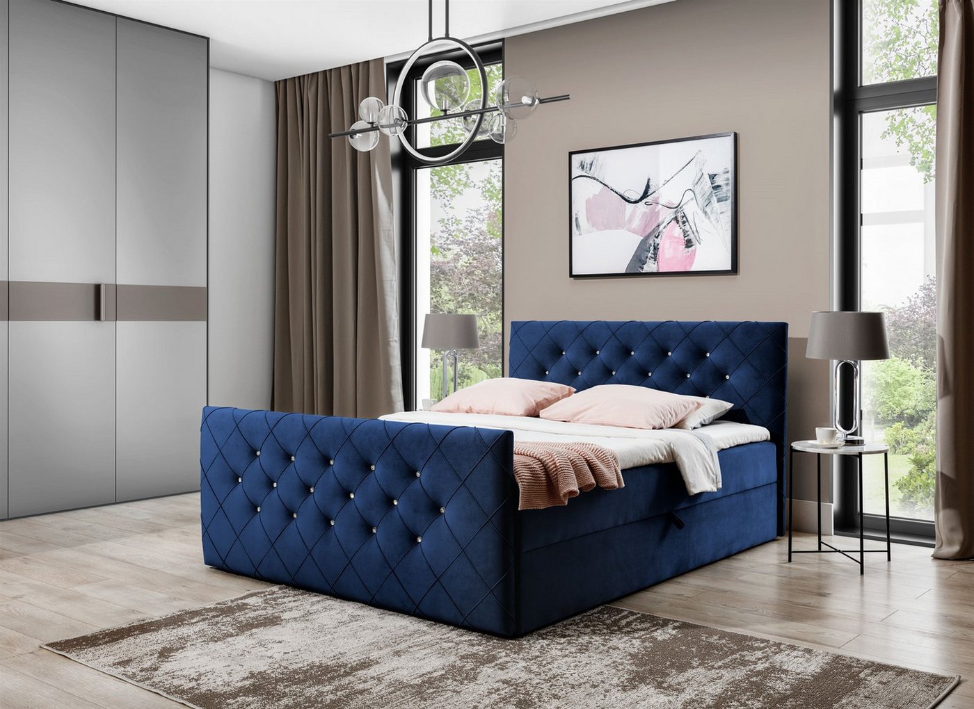 Fun Möbel Boxbett Schlafzimmerbett FUN ANDREN Überlänge Stoff Magic Velvet (Kopfteil und Fußteil mit Strasssteinen besetzt, Erhältlich auch in der Länge 200 cm), Inkl. Bettkasten und Topper von Fun Möbel