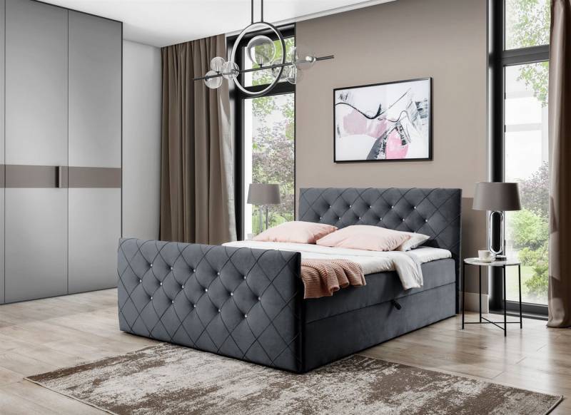 Fun Möbel Boxbett Schlafzimmerbett FUN ANDREN Überlänge Stoff Magic Velvet (Kopfteil und Fußteil mit Strasssteinen besetzt, Erhältlich auch in der Länge 200 cm), Inkl. Bettkasten und Topper von Fun Möbel
