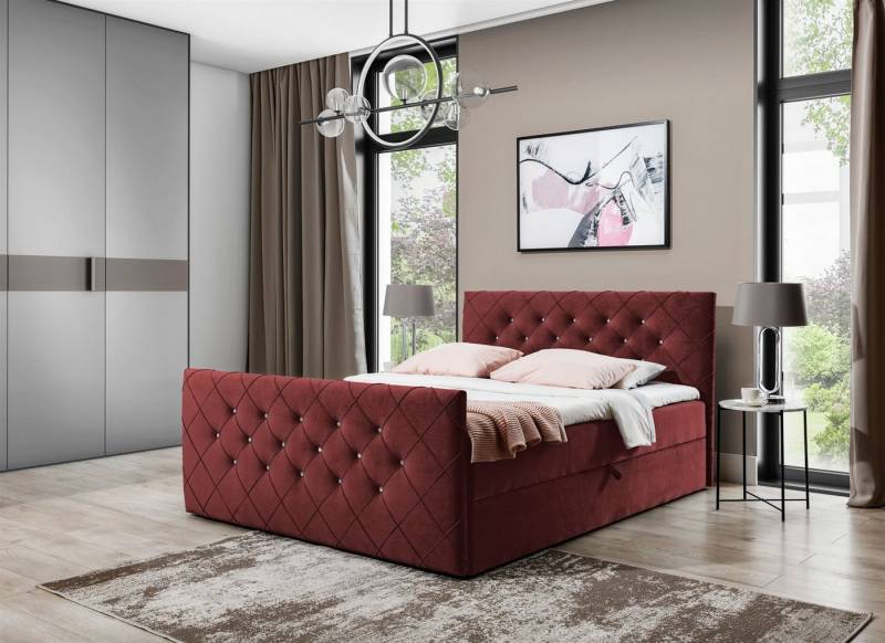Fun Möbel Boxbett Schlafzimmerbett FUN ANDREN Überlänge Stoff Magic Velvet (Kopfteil und Fußteil mit Strasssteinen besetzt, Erhältlich auch in der Länge 200 cm), Inkl. Bettkasten und Topper von Fun Möbel