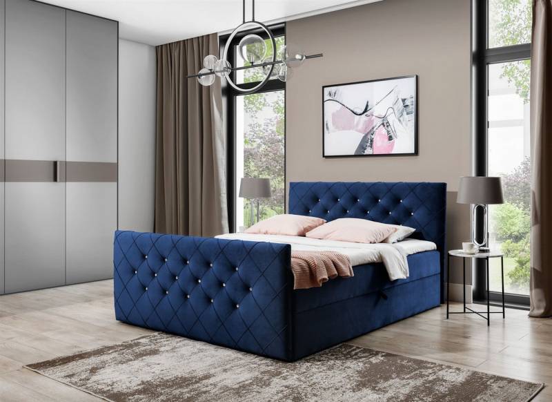 Fun Möbel Boxbett Schlafzimmerbett FUN ANDREN Überlänge Stoff Magic Velvet (Kopfteil und Fußteil mit Strasssteinen besetzt, Erhältlich auch in der Länge 200 cm), Inkl. Bettkasten und Topper von Fun Möbel