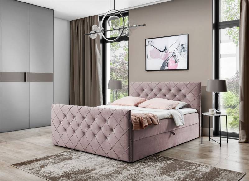 Fun Möbel Boxbett Schlafzimmerbett FUN ANDREN Überlänge Stoff Magic Velvet (Kopfteil und Fußteil mit Strasssteinen besetzt, Erhältlich auch in der Länge 200 cm), Inkl. Bettkasten und Topper von Fun Möbel