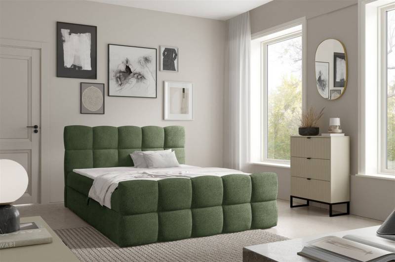 Fun Möbel Boxbett Schlafzimmerbett FUN DENIN Stoff Coral (inkl. Kaltschaumtopper, inkl. Bonellfederkernmatratze), inkl. Bettkasten von Fun Möbel