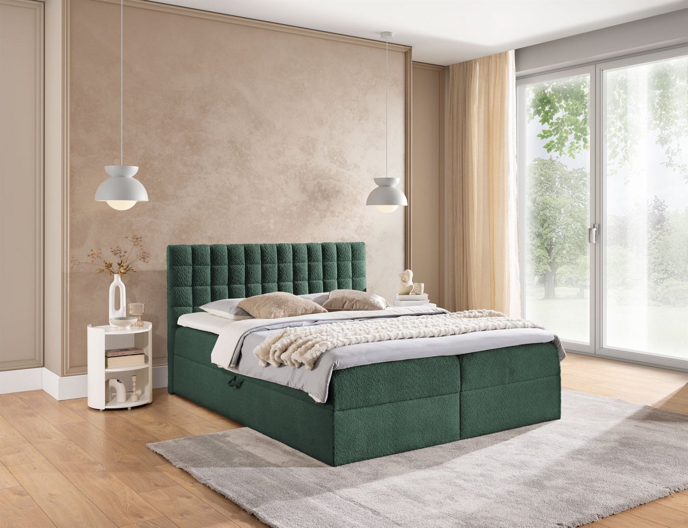 Fun Möbel Boxbett Schlafzimmerbett FUN KEPA PREMIUM Überlänge Stoff Coral (220cm) (inkl. Bettkasten, inkl. Taschenfederkernmatratze), inkl. Viscoschaum-Topper von Fun Möbel