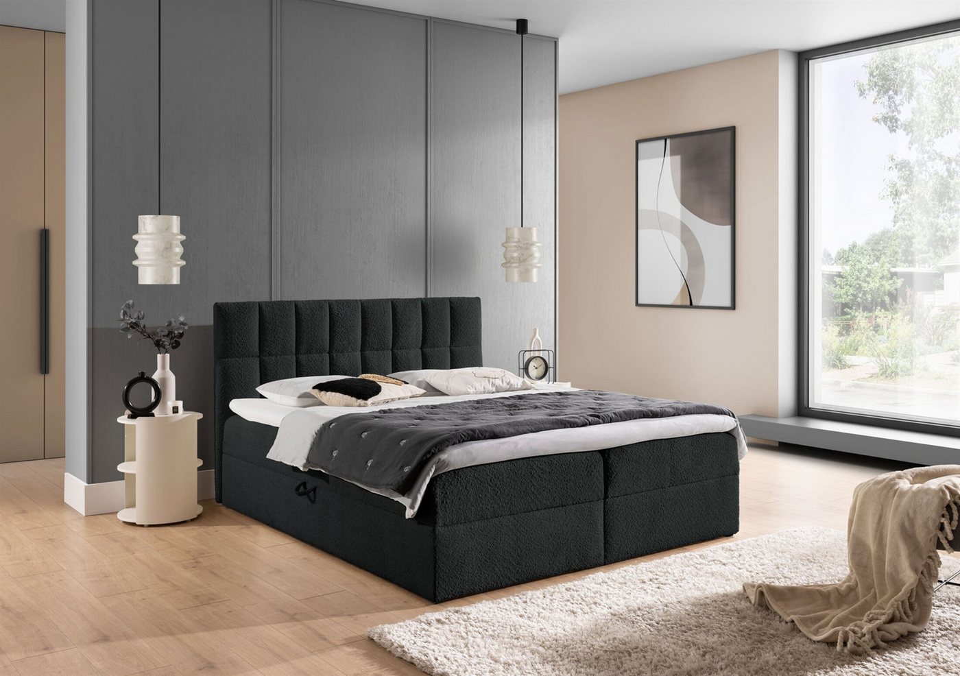 Fun Möbel Boxbett Schlafzimmerbett FUN THIENTO Stoff Coral (inkl Bonellfederkernmatratze, inkl. Kaltschaumtopper), inkl. Bettkasten von Fun Möbel