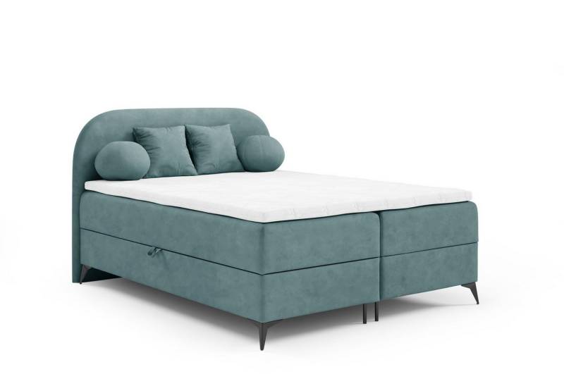 Fun Möbel Boxbett Schlafzimmerbett GORGIA Stoff Jasmin (inkl. Topper, Inkl. 2 x Bettkasten), Inkl. 4 Zierkissen von Fun Möbel