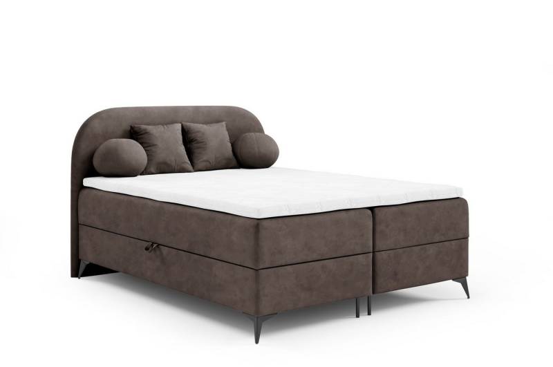 Fun Möbel Boxbett Schlafzimmerbett GORGIA Stoff Jasmin (inkl. Topper, Inkl. 2 x Bettkasten), Inkl. 4 Zierkissen von Fun Möbel