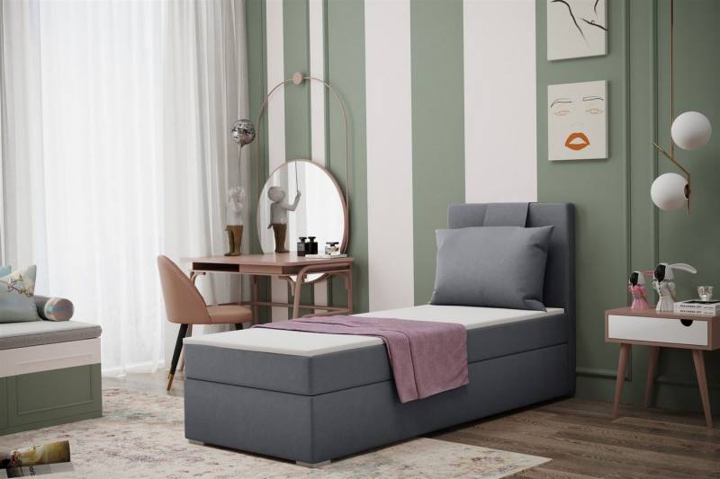 Fun Möbel Boxbett Schlafzimmerbett Gästebett SALMA in Stoff Soro (Inkl. Bettkasten rechts oder links, Inkl. Topper), Rückenkissen am Kopfteil von Fun Möbel