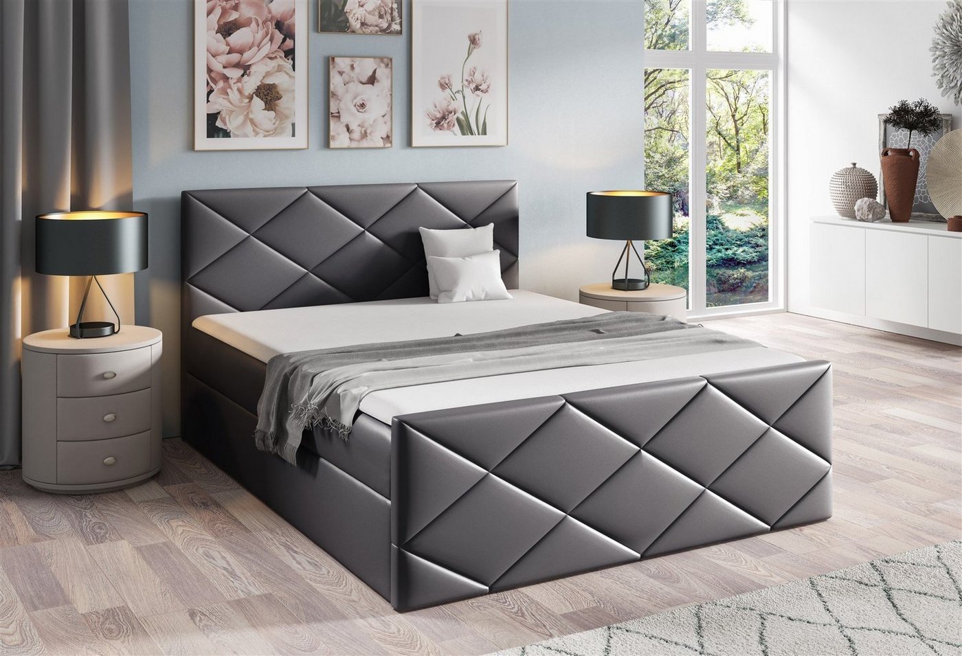 Fun Möbel Boxbett Schlafzimmerbett HENRIK in Kunstleder (Gepolstertes Kopfteil und Fußteil, Inkl. Bettkasten), Inkl. Topper von Fun Möbel