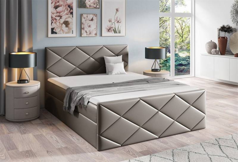 Fun Möbel Boxbett Schlafzimmerbett HENRIK in Kunstleder (Gepolstertes Kopfteil und Fußteil, Inkl. Bettkasten), Inkl. Topper von Fun Möbel
