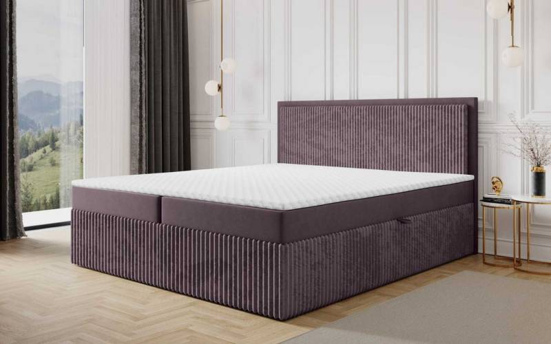 Fun Möbel Boxbett Schlafzimmerbett HIDIS Stoff Vito (200cm Länge, erhältlich auch in der Überlänge 220cm), Inkl. 2 x Bettkasten und Topper von Fun Möbel