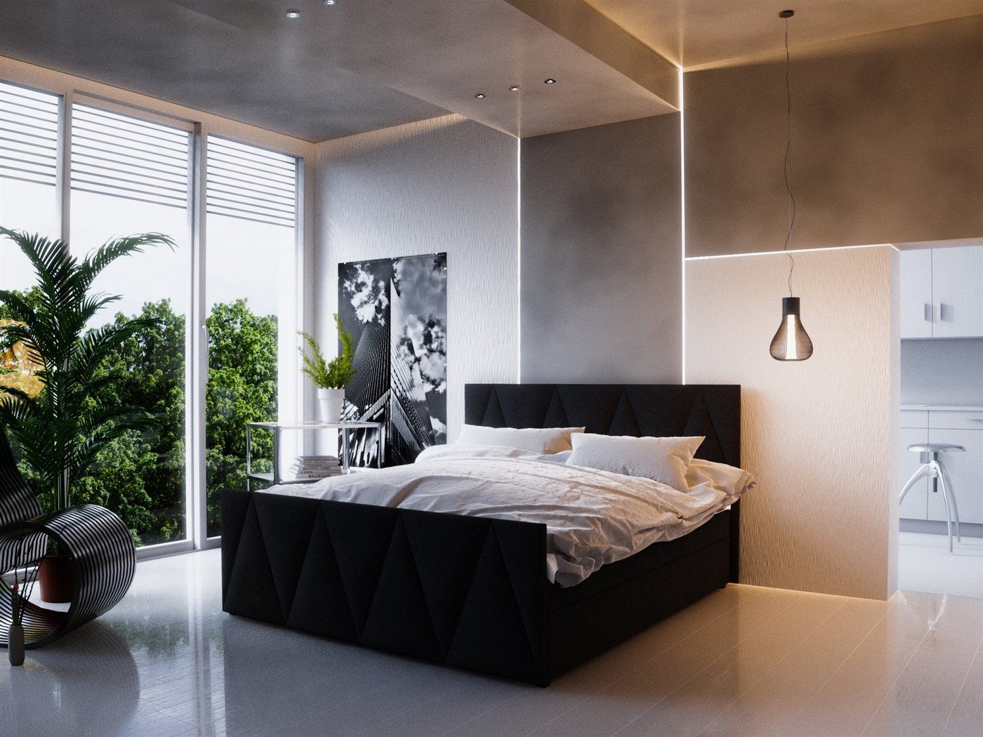 Fun Möbel Boxbett Schlafzimmerbett HUGO Variante C in Stoff "Cosmic" (inkl. Bettkasten, inkl. Kaltschaumtopper), gepolstertes Fußteil von Fun Möbel