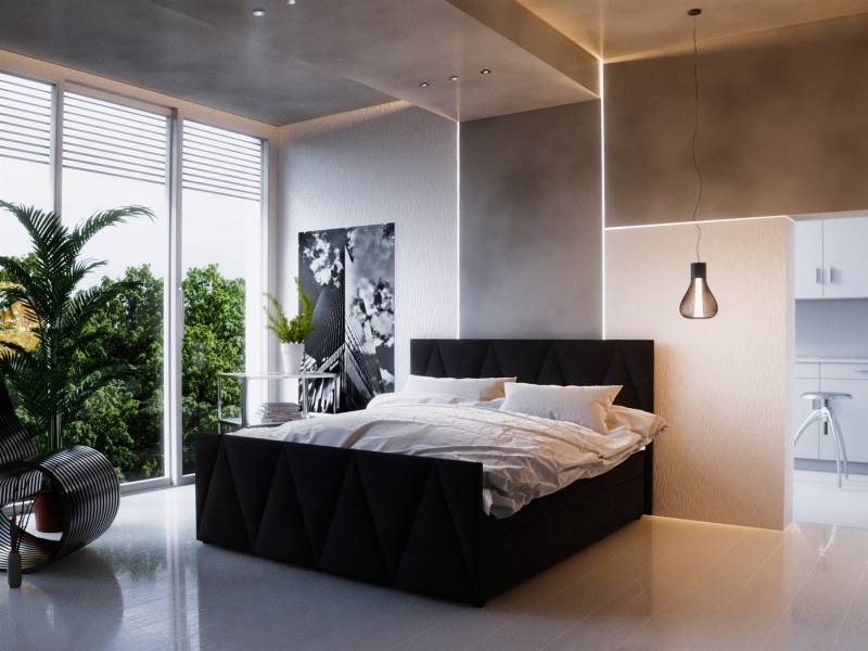 Fun Möbel Boxbett Schlafzimmerbett HUGO Variante C in Stoff "Cosmic" (inkl. Bettkasten, inkl. Kaltschaumtopper), gepolstertes Fußteil von Fun Möbel