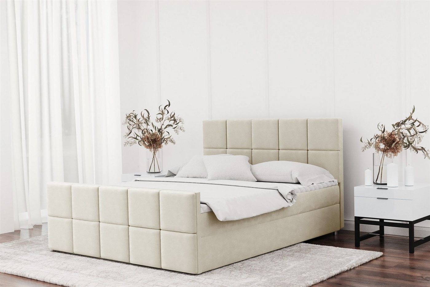 Fun Möbel Boxbett Schlafzimmerbett JOST Überlänge in Stoff Matt Velvet (auch in Standardlänge erhältlich), inkl. Bettkasten und Topper von Fun Möbel
