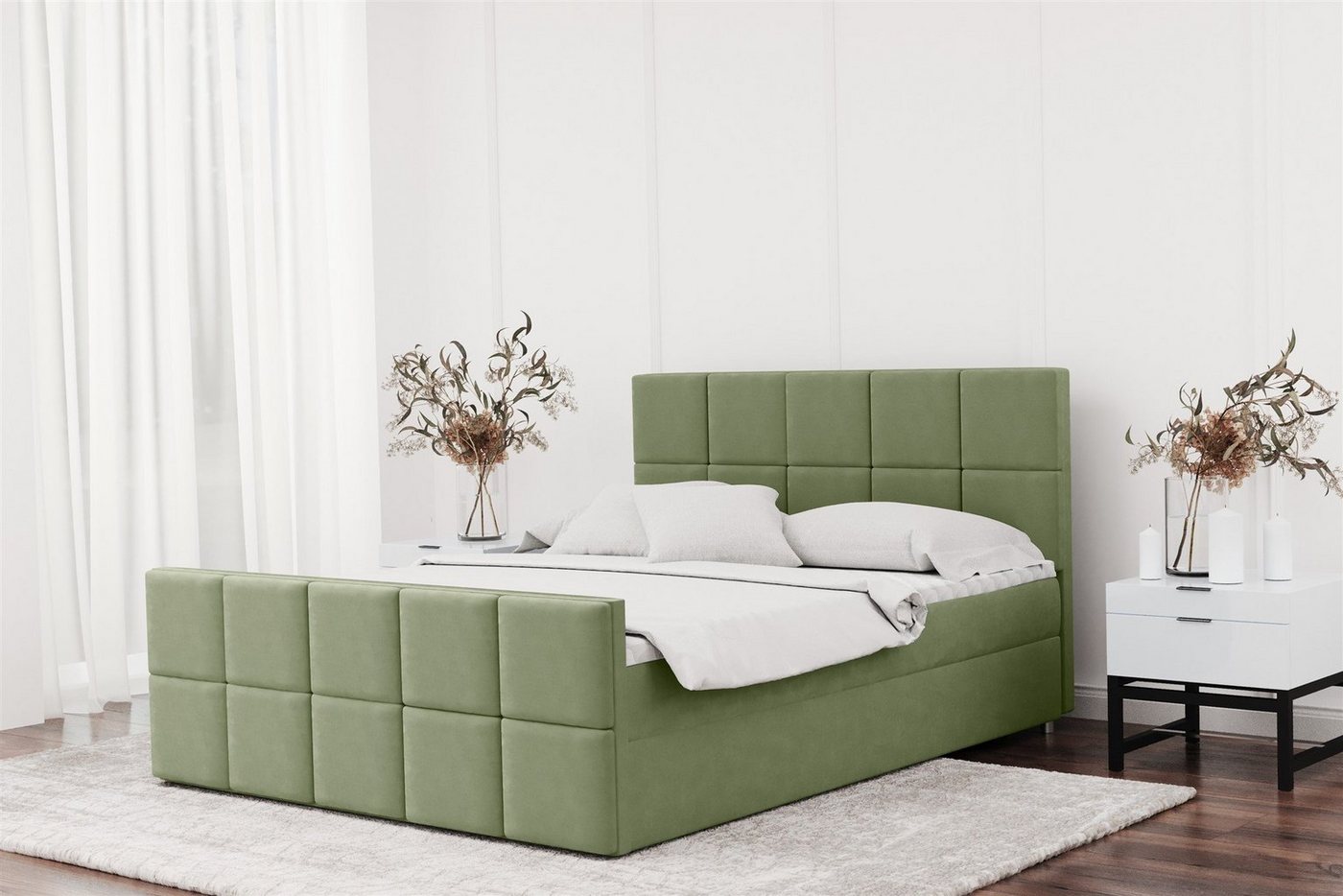 Fun Möbel Boxbett Schlafzimmerbett JOST Überlänge in Stoff Matt Velvet (auch in Standardlänge erhältlich), inkl. Bettkasten und Topper von Fun Möbel
