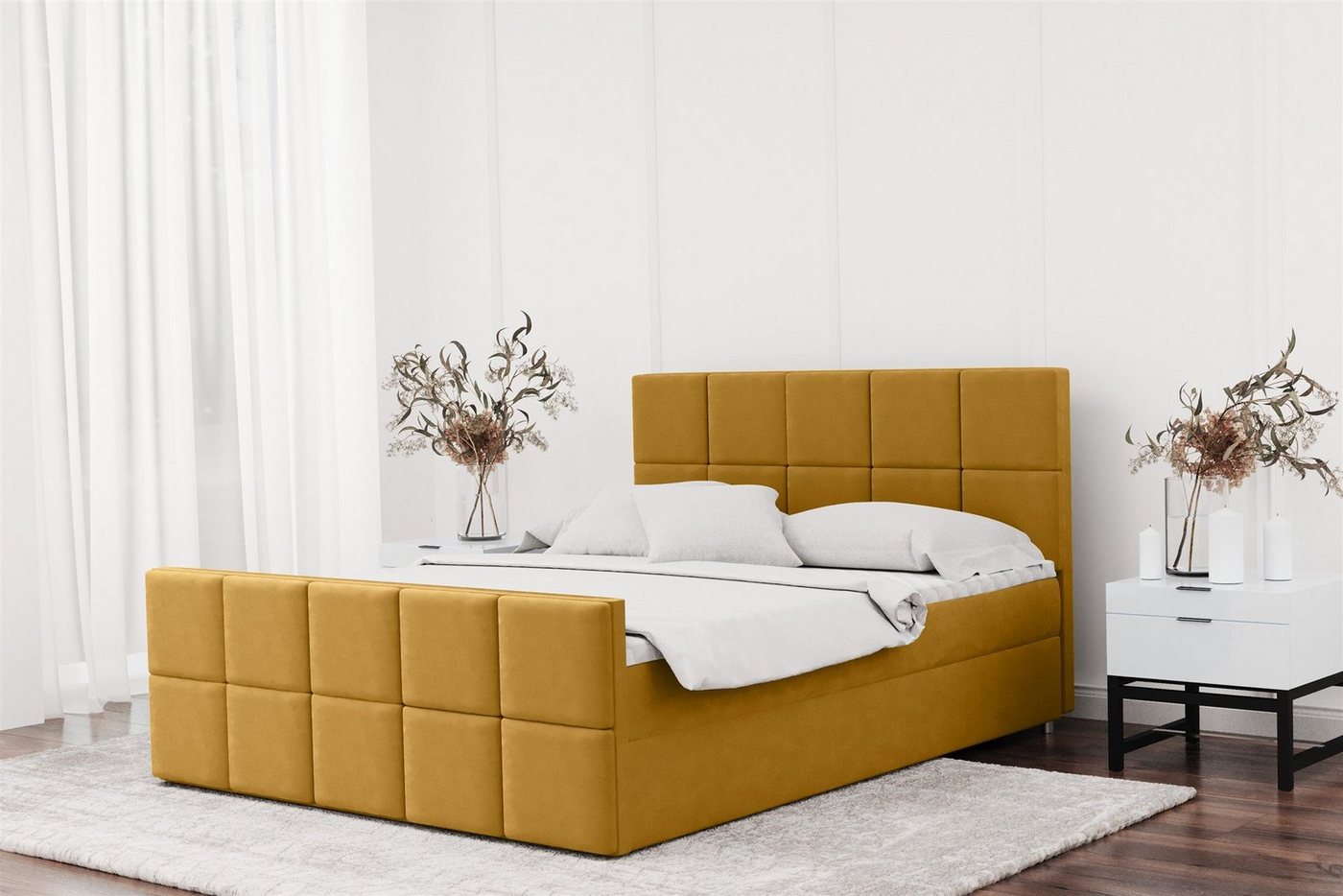 Fun Möbel Boxbett Schlafzimmerbett JOST Überlänge in Stoff Matt Velvet (auch in Standardlänge erhältlich), inkl. Bettkasten und Topper von Fun Möbel