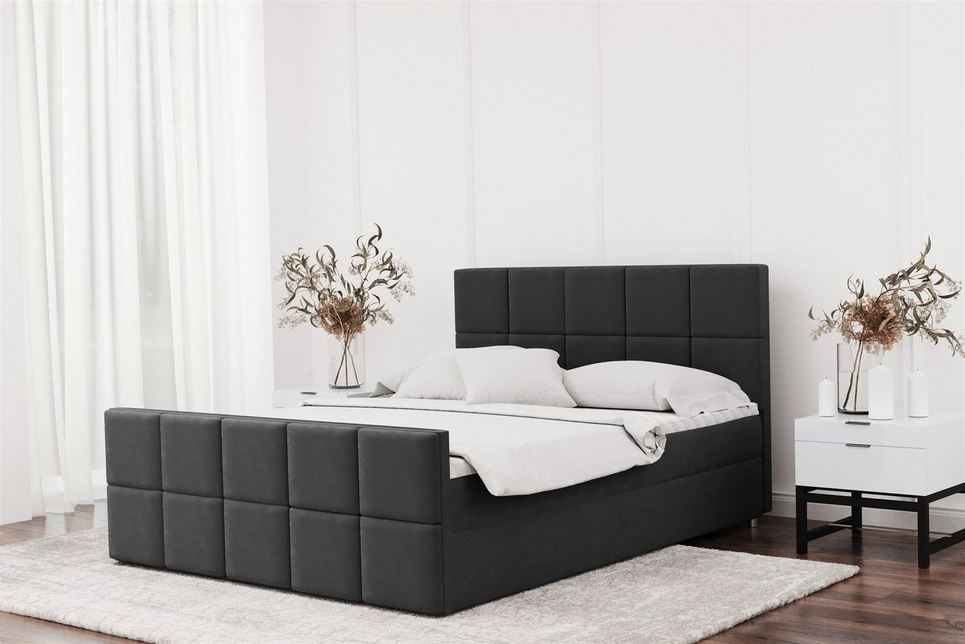 Fun Möbel Boxbett Schlafzimmerbett JOST Überlänge in Stoff Matt Velvet (auch in Standardlänge erhältlich), inkl. Bettkasten und Topper von Fun Möbel