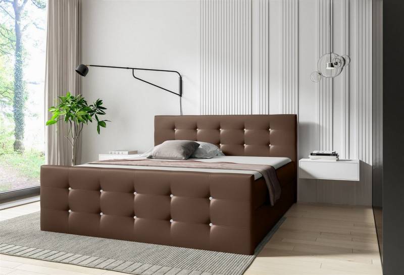 Fun Möbel Boxbett Schlafzimmerbett LIAMOS in Kunstleder (Inkl. Topper, inkl. Bettkasten), Strasssteine im Kopfteil und Fußteil von Fun Möbel