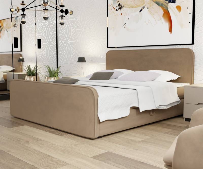 Fun Möbel Boxbett Schlafzimmerbett MABEL Überlänge (220cm) in Stoff Opera Velvet (inkl. Kaltschaumtopper), Beidseitig aufklappbare Bettkästen von Fun Möbel